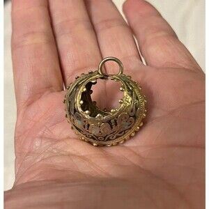 Vintage Mixed Metal Scroll Work Basket Necklace Pendant Double Crescent Moon